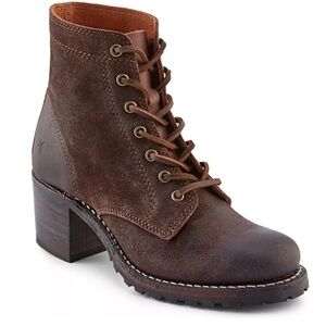 NWOT Frye 6G Sabrina Lace Up Boots in Brown Leather, Size 9